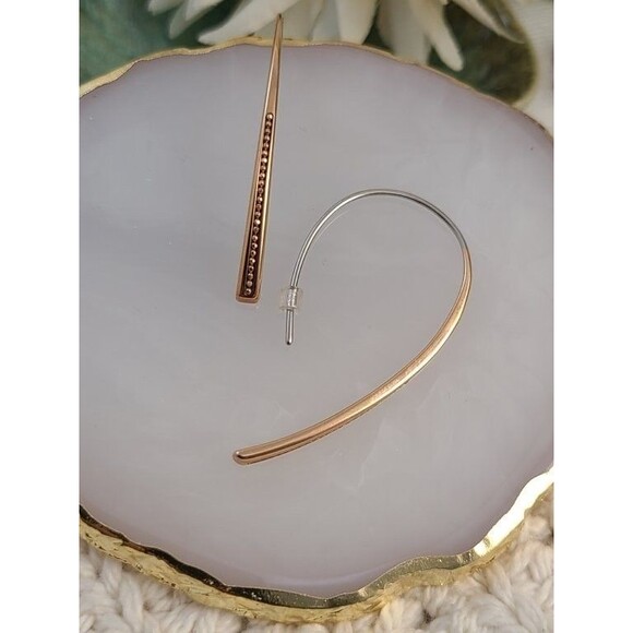 Fossil Drop Earrings | Silver & Gold-Tone Modern Arc Design - Picture 1 of 4